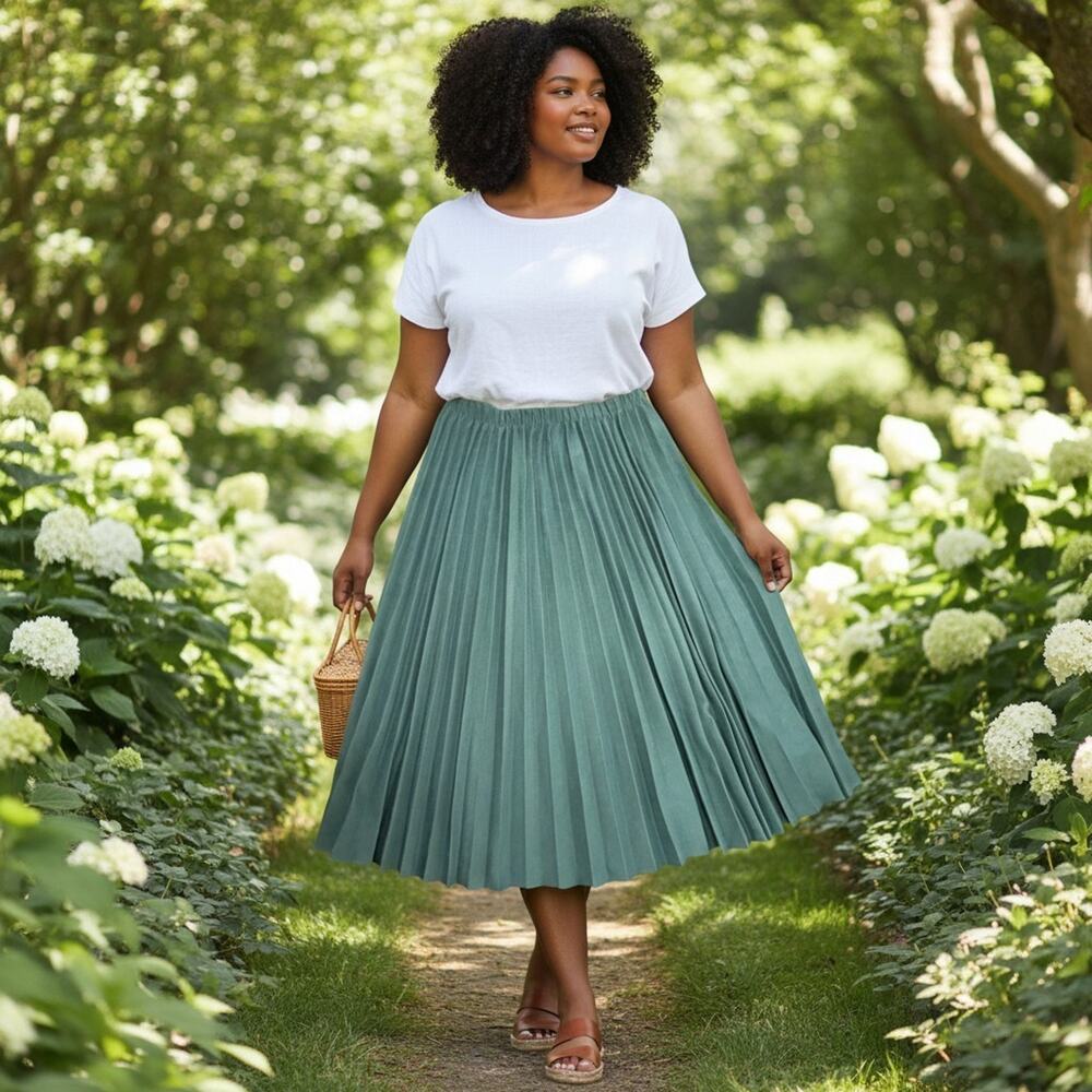 Pleated Emerald Green Midi Skirt Size 18 M Deadstock 1980s Sock Hop Vintage